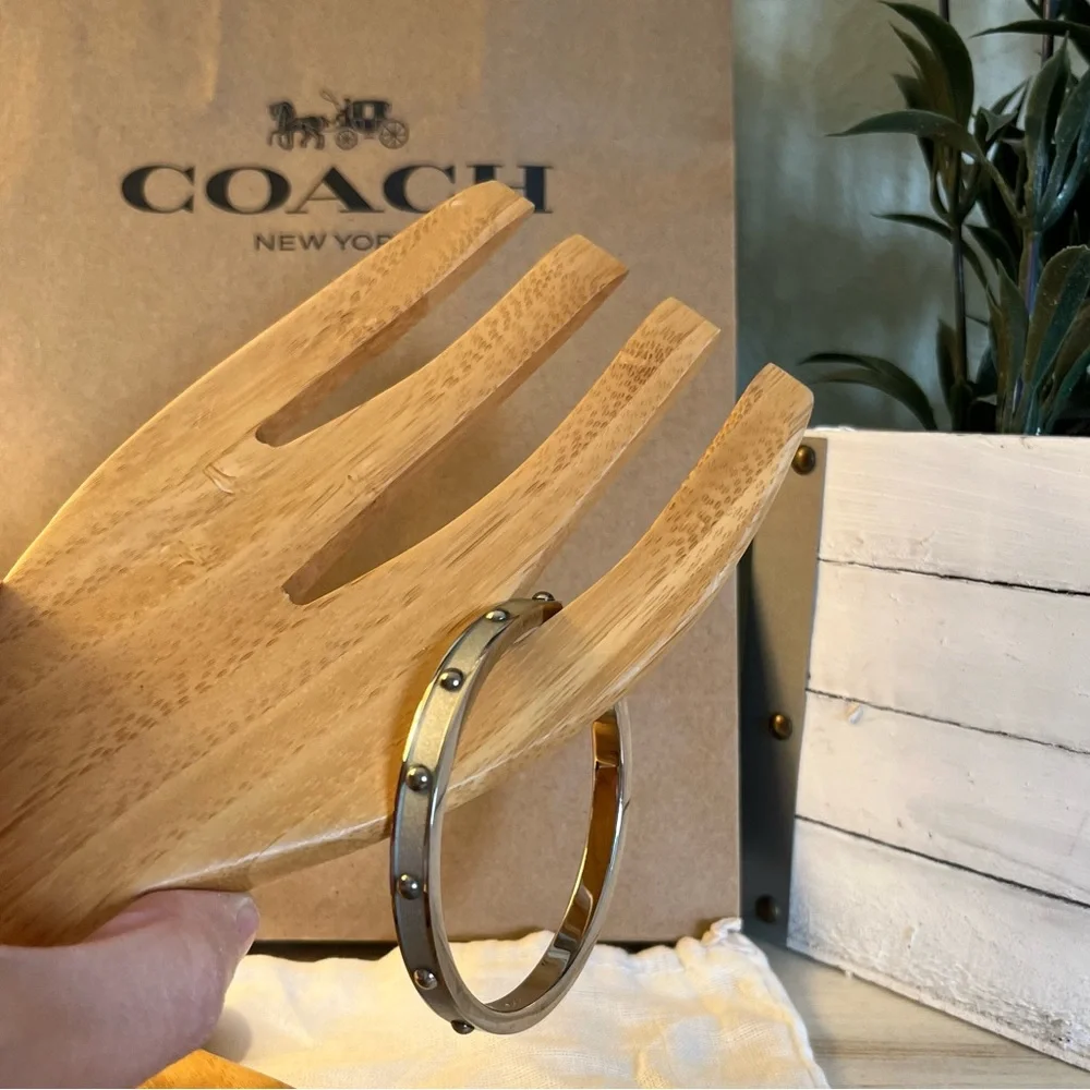 Coach Silver Bracelet w/ Silver Enamel and Silver Studs EUC